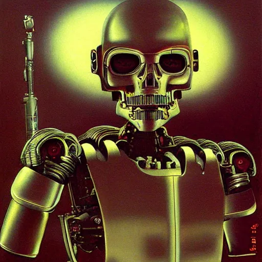 Prompt: highly detailed terminator t - 1 0 0 robot, beksinski style painting