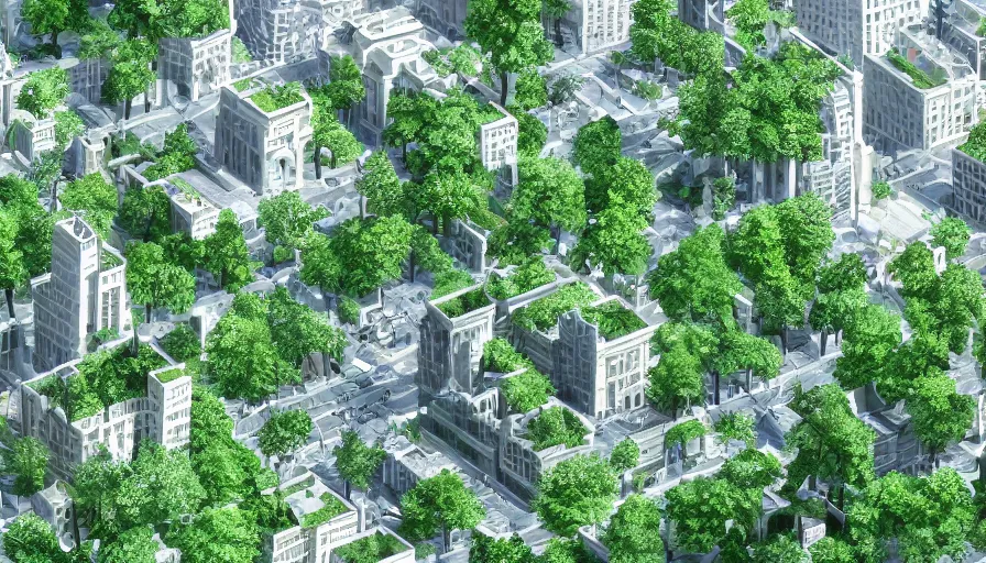 Prompt: city art of green crowded square with trees and a fountain in a middle of white city with buildings and office around, hyperdetailed, artstation, cgsociety, 8 k