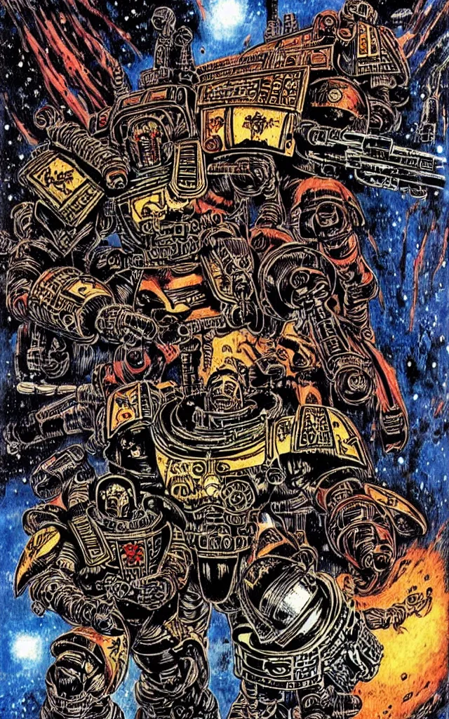 Image similar to space marine, awarding winning digital art by philippe druillet