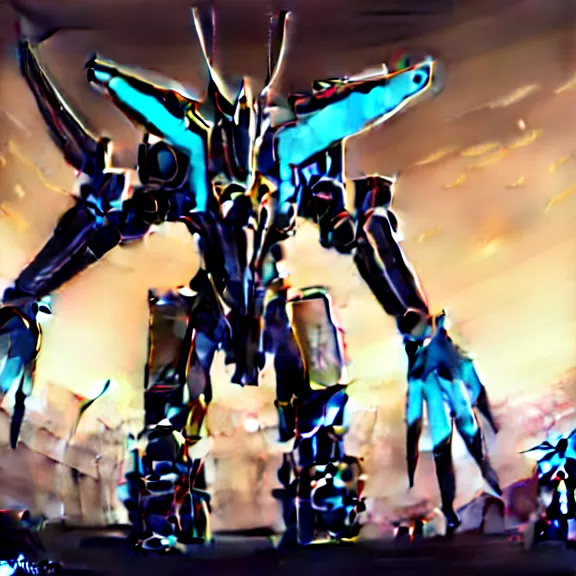 Image similar to cinematic shot, 35 foot tall detailed beautiful handsome quadrupedal robot mecha dragon, sharp edged black armor, gold accents, sleek blue visor for eyes, four legs, walking in busy neon city streets, sharp claws, epic shot, highly detailed art, sci fi, furry, 3D realistic, warframe fanart, destiny fanart, furry art, dragon art, feral art, macro art, furaffinity, DeviantArt, sofurry