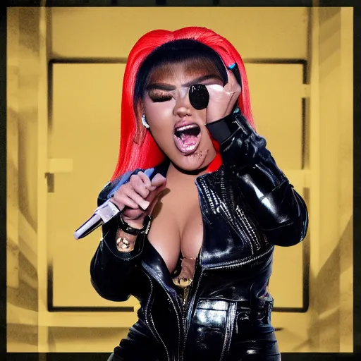 Prompt: highly detailed 3d render of lil Kim rapping, 8k