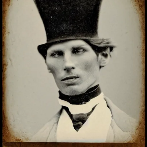 Prompt: A photograph portrait of Jerma in the mid-late 1800s with a top hat and sideburns with a pyramidal, taken in the mid-late 1800s, taken on a Field View Camera, realistic, hyperrealistic, very realistic, highly detailed, very detailed, extremely detailed, detailed, digital art, trending on artstation