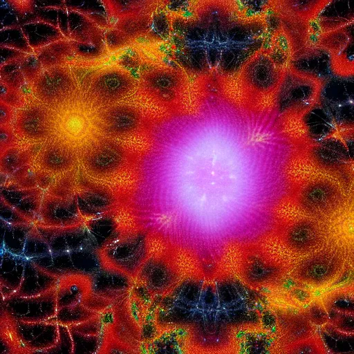 Image similar to a giant star explosion in the unsiverse. space photography. colorful. 8 k. fractal pattern