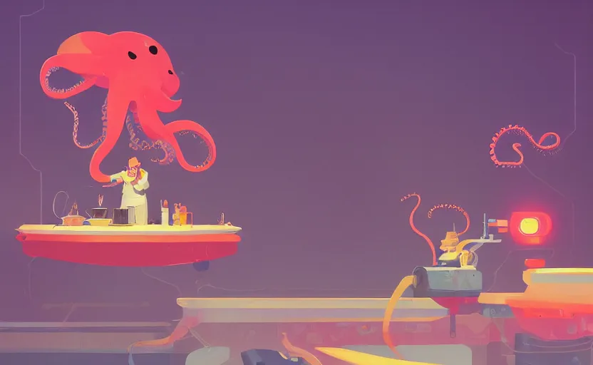 Image similar to chef octopus, james gilleard, print, game art