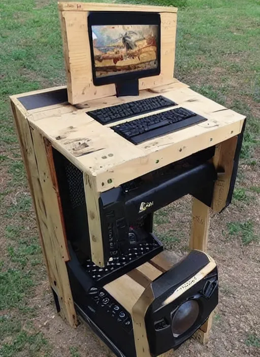 Image similar to a gaming computer made out of wood pallet