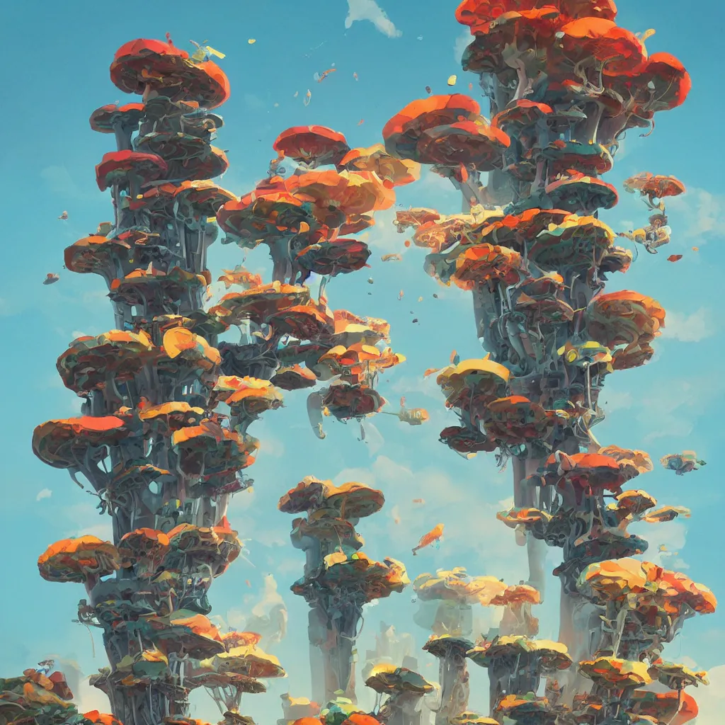Prompt: a single! colorful! fungus tower clear empty sky, a high contrast!! ultradetailed photorealistic painting by hsiao - ron cheng, hard lighting, masterpiece