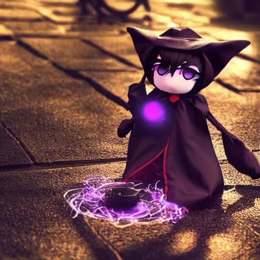 Prompt: cute fumo plush of a catgirl casting a summoning spell, witch, focus, bokeh, vray