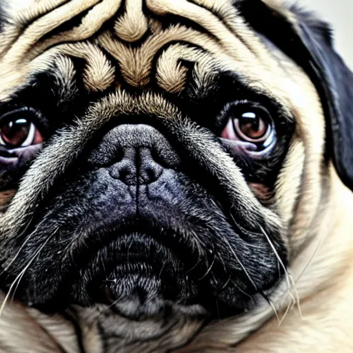 Image similar to the world's most ugliest pug, extreme amount of folds, mangled teeth