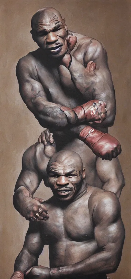 Image similar to macabre magic realism portrait of mike tyson painted by ivan albright