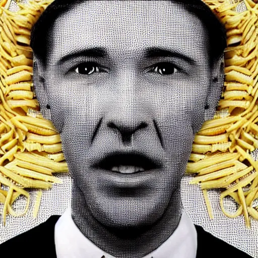 Image similar to A man whose face is made entirely out of pasta