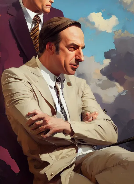 Prompt: portrait of saul goodman, closeup, lawyer, painting by sargent and leyendecker, asymmetrical, intricate, elegant, matte painting, illustration,, by rhads, by greg rutkowski, by greg tocchini, by james gilleard, by joe fenton