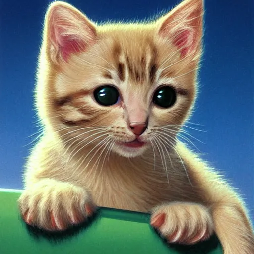 Prompt: An adorable kitten, by Greg Hildebrandt