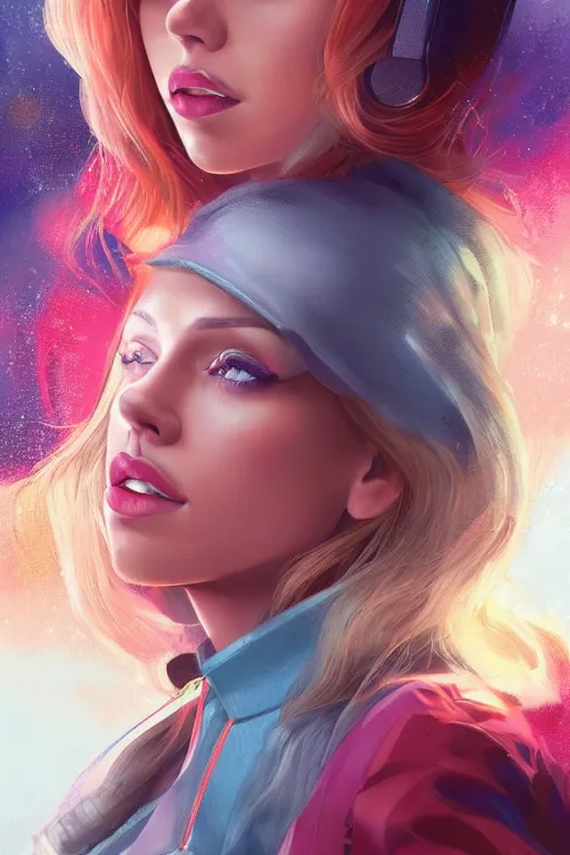 Image similar to mix of beautiful young scarlett johansson, katy perry and doja cat as a computer scientist, dark blonde hair, colorful, artstation, cgsociety