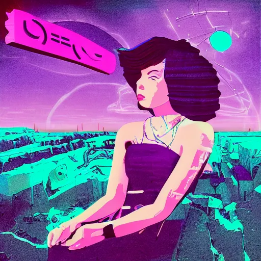 Image similar to lofi vaporwave retro futurism album artwork underground unknown lonely girl