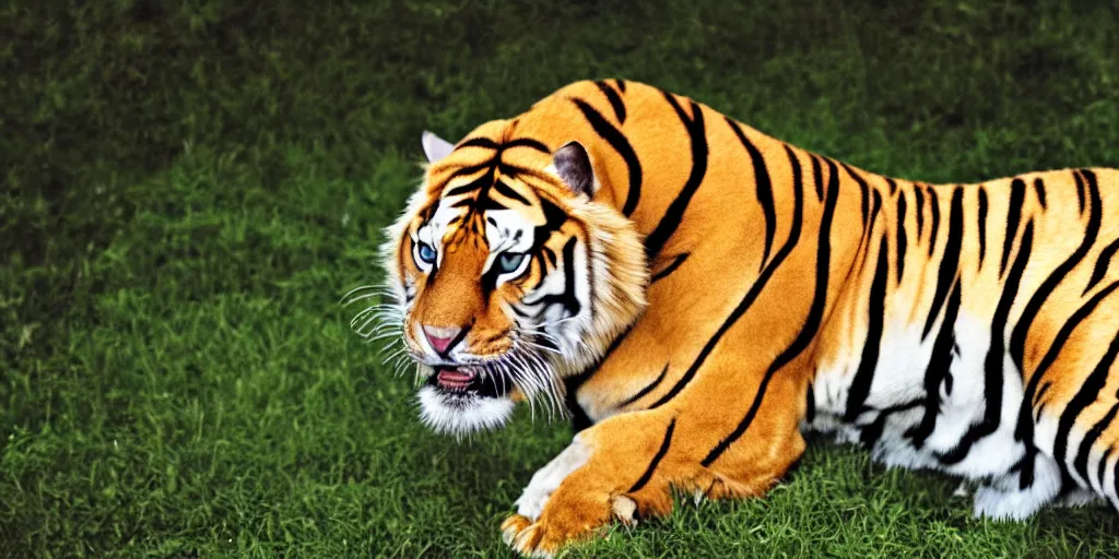 Prompt: a photograph of a golden tiger