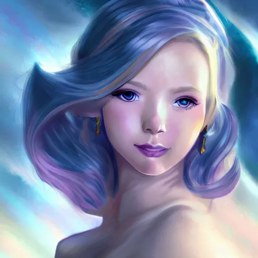 Image similar to portrait of lux from league of legends, art by greg ruthkowski