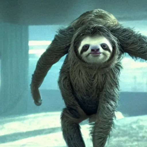 Image similar to movie still of a sloth as superman in superman