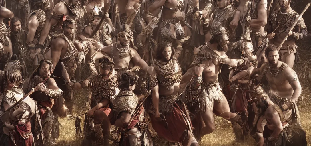 Prompt: matte close - up portrait of smart and handsome laostian warriors who assemble in the forest backlighting in crowd of battlefield, ethnic costume, traditional decoration, elegant, loin cloth, highly detailed, 8 k, cinematic lighting, global illumination, ornate, super detailed, faded color polaroid, a colorized photo, colorized, # film, movie still