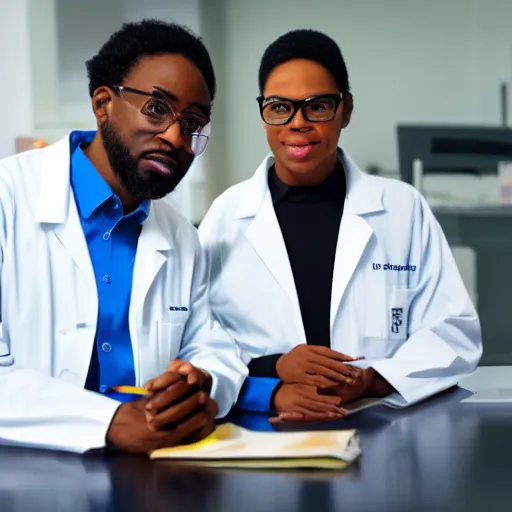 Prompt: black scientists in a futuristic clinic