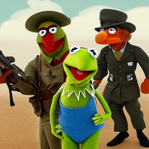 Image similar to screenshot of the muppets beach battle in world war 2 movie saving private muppets d-day W 1024