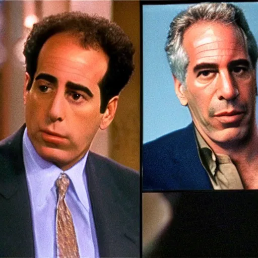 Image similar to video still from an episode seinfeld starring jeffrey epstein