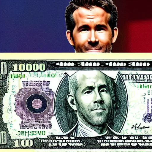 Prompt: ryan reynolds in a 1 0 0 dollar bill