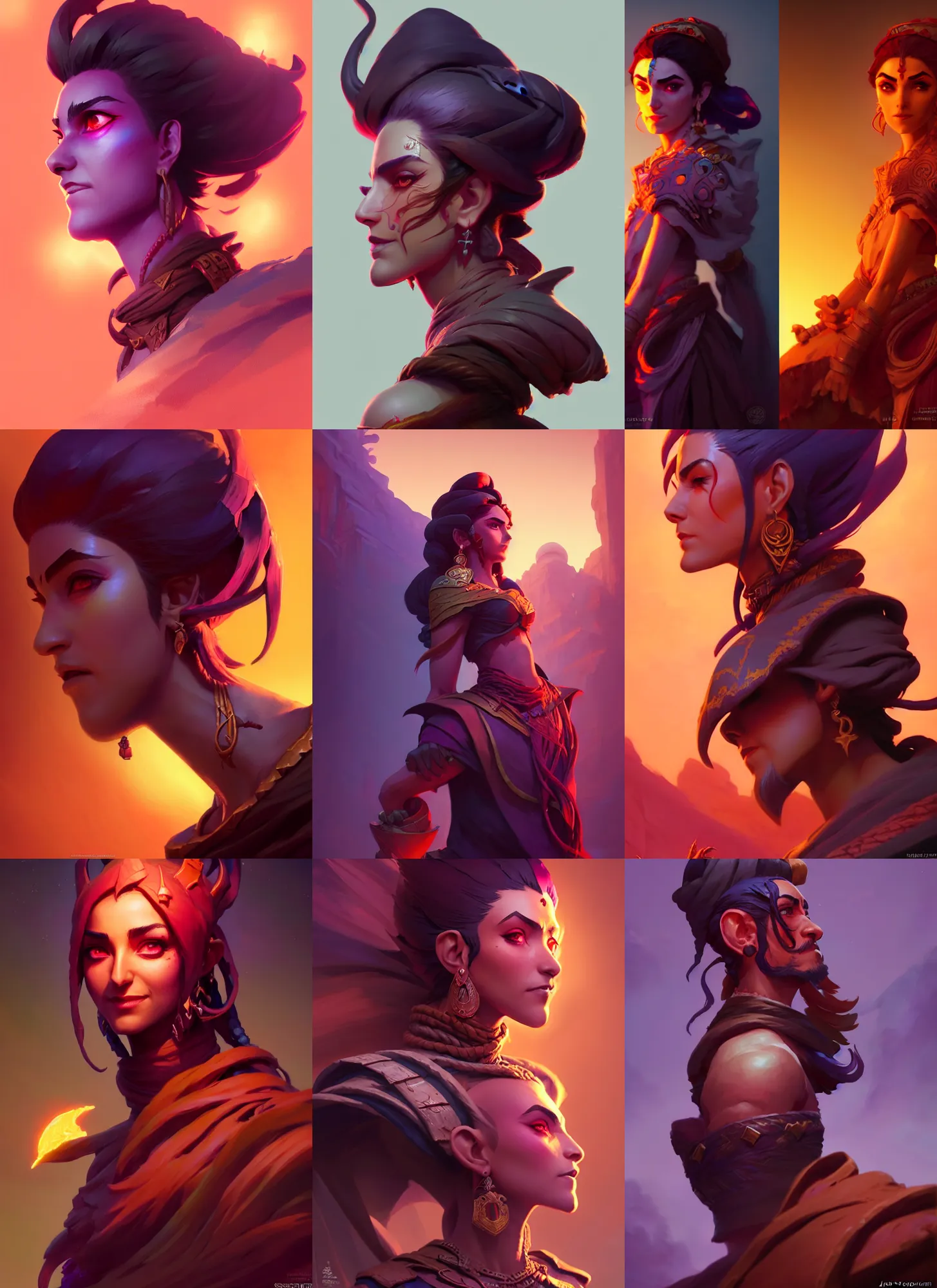 Prompt: maya ali, sorcerer, gloomhaven, octane render, side view rpg avatar potrait, gaudy colors, matte painting concept art, by jesper ejsing, and ilya kuvshinov and rossdraws