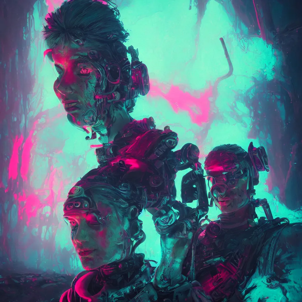 Prompt: beautiful portrait of a dnd MMA fighter in a radioactive glowing swamp, grunge cyberpunk, by Remedios Varo and Anato Finnstark and Greg Rutkowski, dayglo pink, dayglo blue, by Craig Mullins 8k, trending on ArtStation