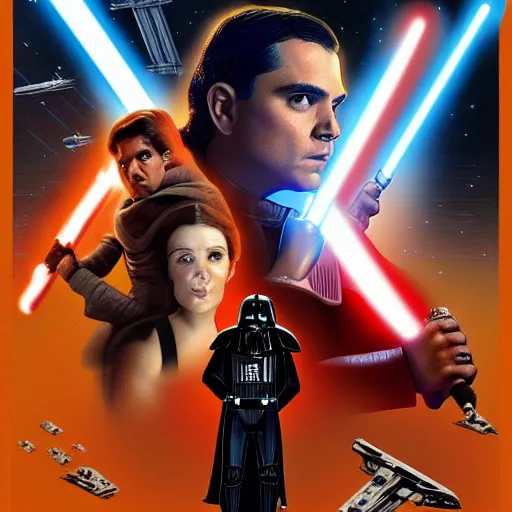 Image similar to super detailed star wars movie poster with ben shapiro, snooki and kim kardashian, 8k full HD photo, cinematic lighting, anatomically correct, oscar award winning, action filled, correct eye placement,