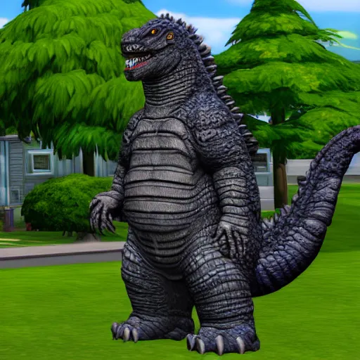 Image similar to Godzilla in the style of The Sims 4