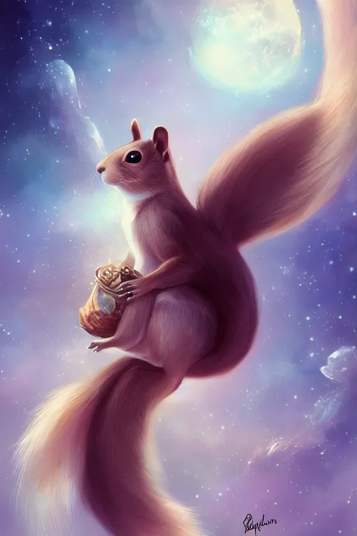 Prompt: beautiful seductive squirrel floating in space, highly detailed, portrait, Charlie Bowater character art,