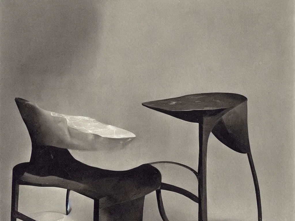 Prompt: luminescent greek marble chair with leaf. painting by karl blossfeldt, agnes pelton