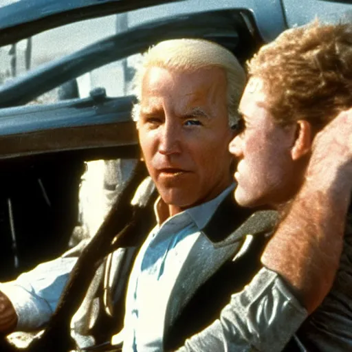 Image similar to The coolest action shot of the lead actor Joe Biden from the movie Mad Max (1988)