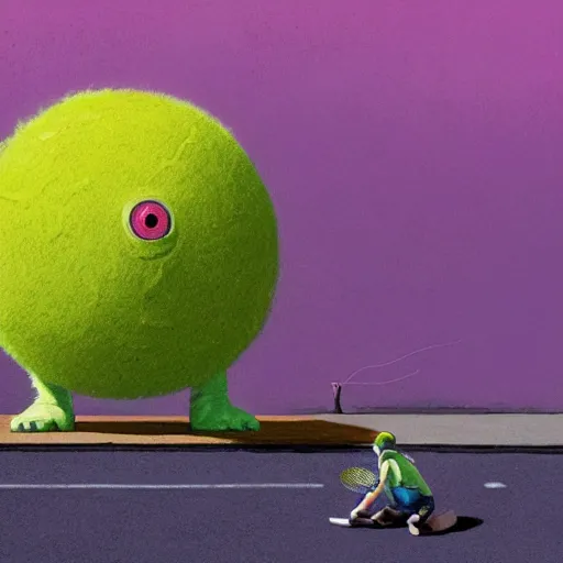 Image similar to highly detailed vfx portrait of a character of a tennis ball monster skateboarding skateboard stephen bliss, chalk, unrealengine, greg rutkowski, loish, rhads, beeple, chalk, makoto shinkai and lois van baarle, ilya kuvshinov, rossdraws, tom bagshaw, basil gogos