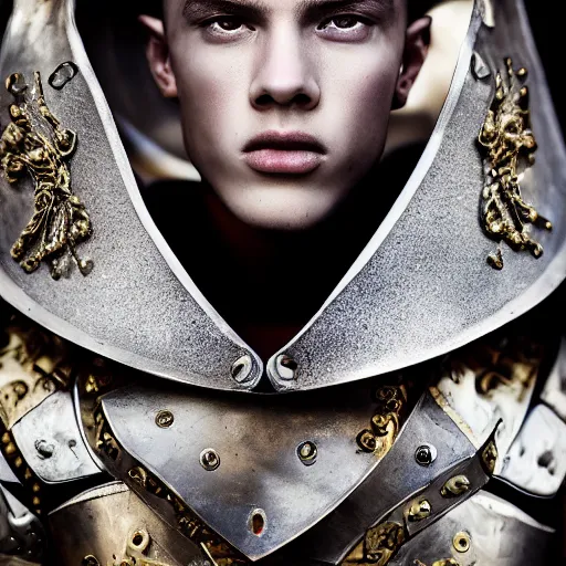 Prompt: a portrait of a beautiful young male wearing an alexander mcqueen armor made of love , photographed by andrew thomas huang, artistic