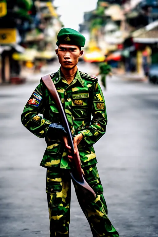 Prompt: vietnam soldier with skateboard, portrait, cinematic, bokeh, extreme detailed, vogue photo style, proportional, dynamic composition, intricate, comfort posse, smooth, sharp focus, body features, ultra realistic, award winning photo, captured by nikon d 8 5 0,, 4 k, full body.