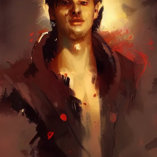 Image similar to an oil art close up portrait of young vampire mage with blood magic in style of disco elysium character, dark paladin character design from d & d, art by anders zorn, wonderful masterpiece by greg rutkowski, beautiful cinematic light, american romanticism by greg manchess, jessica rossier