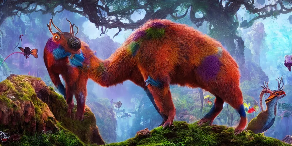 Prompt: a colorful fauna animal, lowbrow, 8 k, matte painting, fantasy, avatar movie