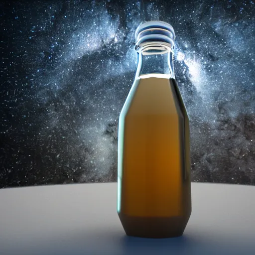 Prompt: milkyway in a glass bottle, 4 k, unreal engine, octane render