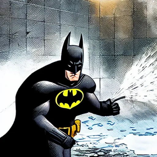 Prompt: batman having a cold shower,