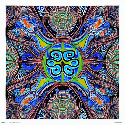 Image similar to cookie monster becomes a fractal, painted by alex grey. psychedelic visionary art, cosmic, black background, highly detailed, sharp focus