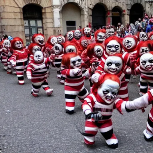 Image similar to the running of the screaming chucky dolls in pamplona spain