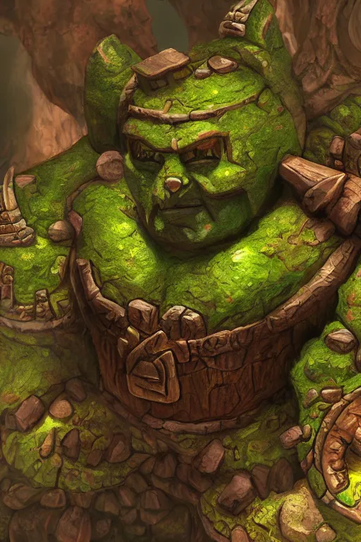 Image similar to zelda fantasy art giant golem troll wood rock greeble gemstone, global illumination ray tracing hdr fanart arstation by sung choi and eric pfeiffer and gabriel garza and casper konefal