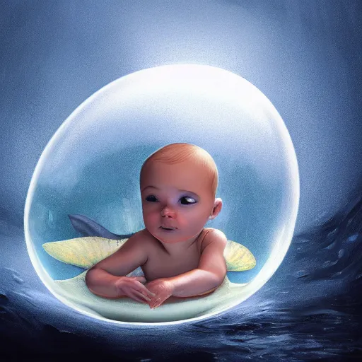 Image similar to a baby mermaid sleeping in an cracked egg, ultrarealistic, dramatic lighting, high details, 4 k, 8 k, best, accurate, trending on artstation, artstation, photorealism, ultrarealistic, digital painting, fantasy art