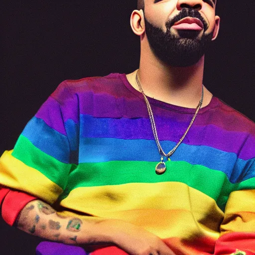 Prompt: drake the rapper in the splits position, with rainbow above his head, high quality, 8 k,