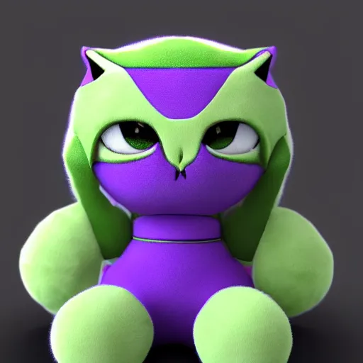 Image similar to cute fumo plush of a knight cat girl of a royal legion, green and purple, vray