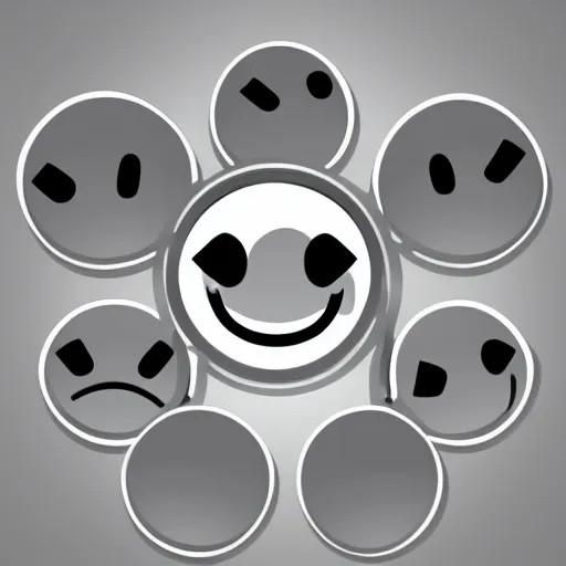 Image similar to grey smiley icon, white background, 2 d, high detailed