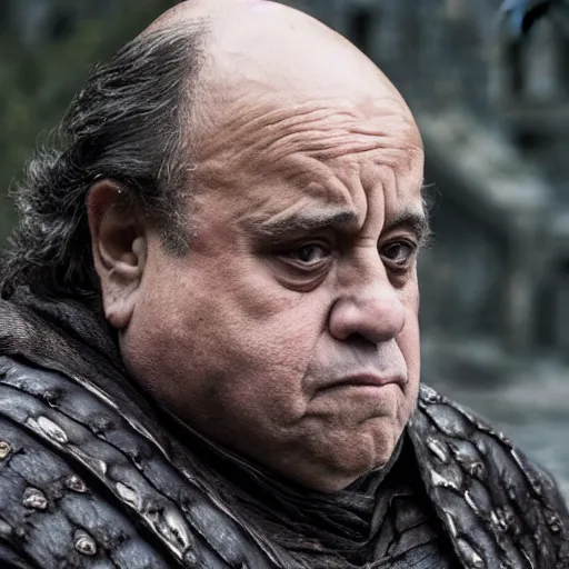 Prompt: Danny Devito in Game of Thrones, 4K, epic, cinematic, focus, movie still, fantasy, serious, extreme detail, atmospheric, dark colour, sharp focus