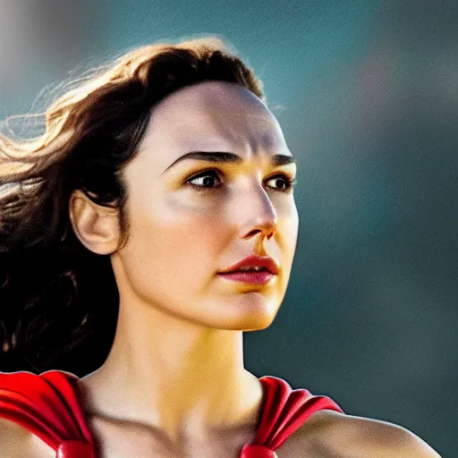 Prompt: an potrait of gal gadot play Man of Steel replacing Henry Cavill, view from below, photorealistic, high detail, photo studio, testing custom, 4k