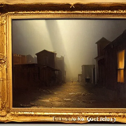 Image similar to oil painting of american old west town, dusty street, sunrays, dramatic, very very very beautiful art, romanticism by goya